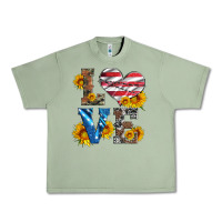 Oil Green love with sunflowers and usa flag Urban Heavy Tee - Artiststas
