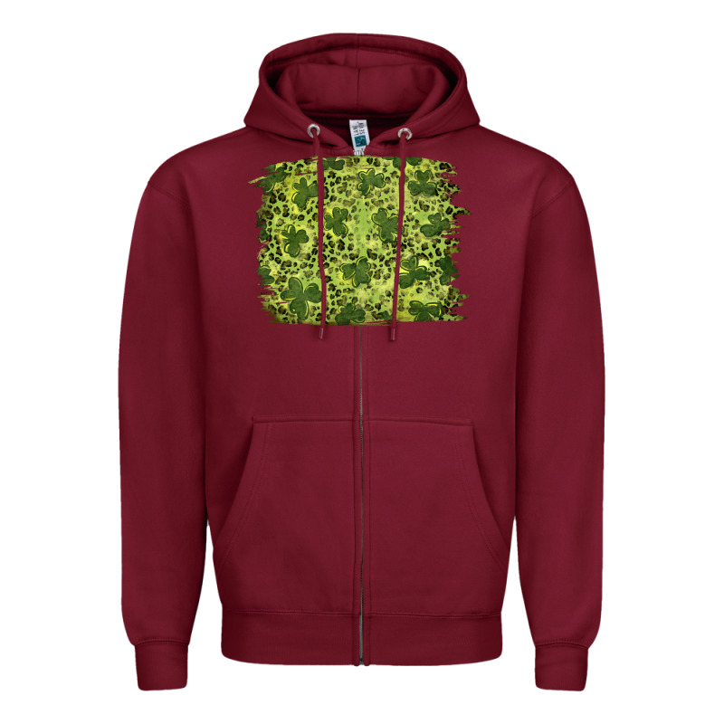 St Patricks Day Shamrock Leopard Background Zipper Hoodie by RanaPortraitStore | Teevron