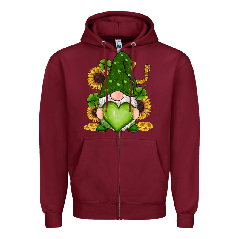 St Patricks Day Shamrock Sunflowers Gnomes Zipper Hoodie by RanaPortraitStore | Teevron