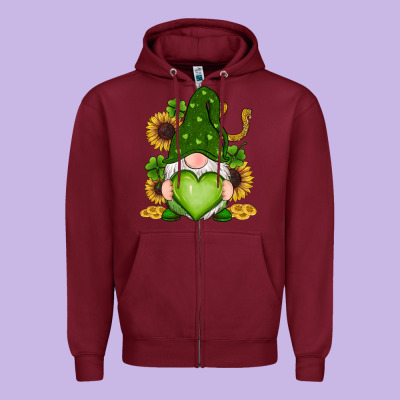 Zipper Hoodie st patricks day shamrock sunflowers gnomes