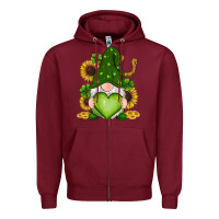 Burgundy st patricks day shamrock sunflowers gnomes Zipper Hoodie - RanaPortraitStore