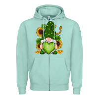 Seafoam st patricks day shamrock sunflowers gnomes Zipper Hoodie - RanaPortraitStore