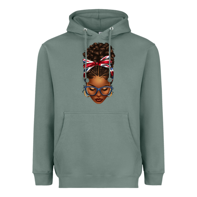 Union Jack Flag Afro Messy Bun Heavyweight Hoodie by texasbilliewilder | Teevron