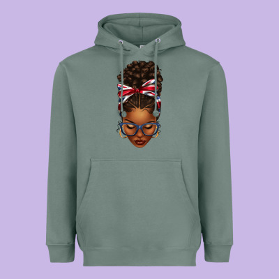 Union Jack Flag Afro Messy Bun Heavyweight Hoodie Designed By Texasbilliewilder