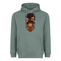 Sage union jack flag afro messy bun Heavyweight Hoodie - texasbilliewilder