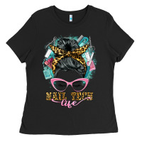 Black nail tech life messy bun Ladies Tee - BarkalooDesign