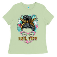 Matcha nail tech life messy bun Ladies Tee - BarkalooDesign