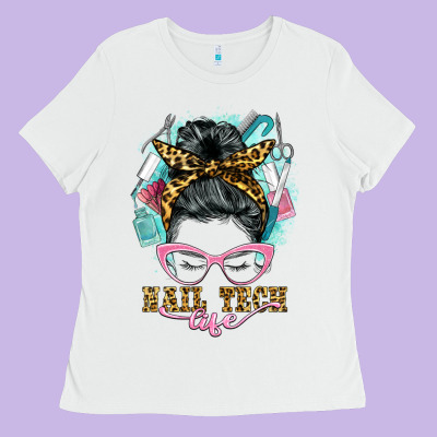 Nail Tech Life Messy Bun Ladies Tee Designed By Barkaloodesign