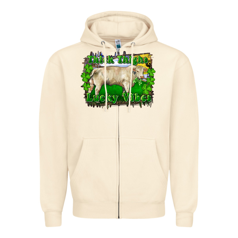 Thick Thighs Lucky Vibes Charolais Bull Zipper Hoodie by RanaPortraitStore | Teevron