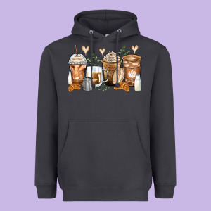 Latte Coffee Cups Heavyweight Hoodie Designed By Zillion Design Studio
