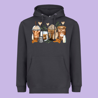 Latte Coffee Cups Heavyweight Hoodie Designed By Zillion Design Studio