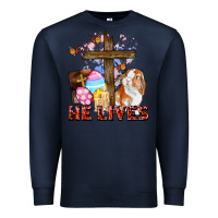 Navy He lives Easter Day Premium Sweatshirt - CowGirlArtShop