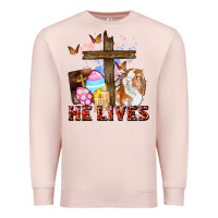 Pale Pink He lives Easter Day Premium Sweatshirt - CowGirlArtShop