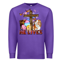 Purple He lives Easter Day Premium Sweatshirt - CowGirlArtShop