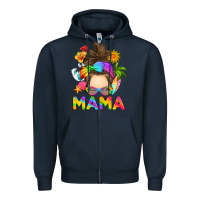 Navy messy bun mama summer Zipper Hoodie - RanaPortraitStore