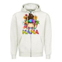 Oatmeal Heather messy bun mama summer Zipper Hoodie - RanaPortraitStore