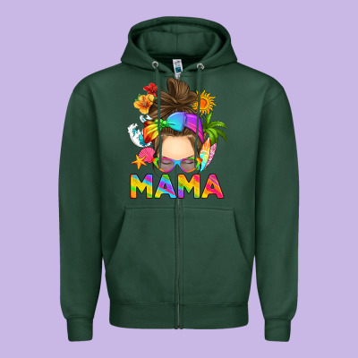 Zipper Hoodie messy bun mama summer