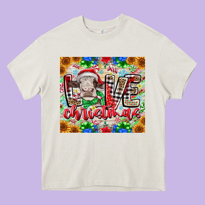 Love Christmas Cow Heavy Core Tee Designed By Cowhidedigitalart