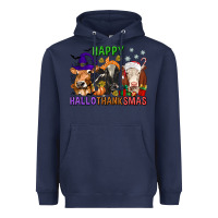 Navy happy hallothanksmas with cow Heavyweight Hoodie - texasbilliewilder