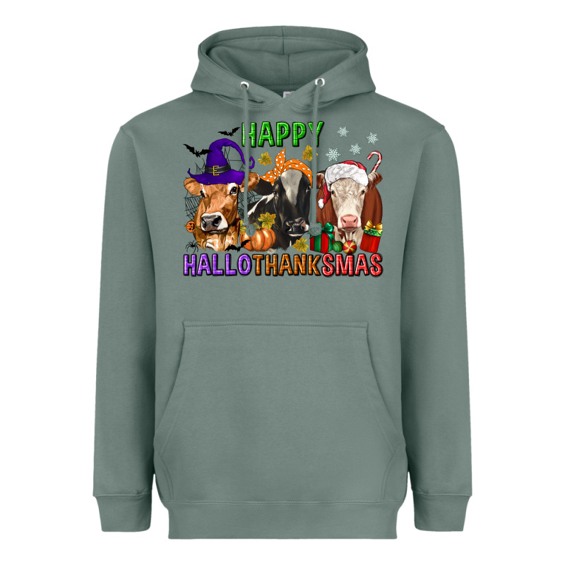 Happy Hallothanksmas With Cow Heavyweight Hoodie by texasbilliewilder | Teevron