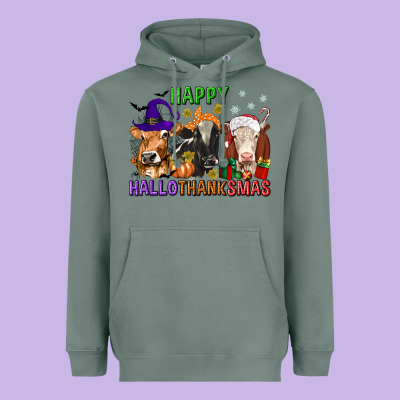 Happy Hallothanksmas With Cow Heavyweight Hoodie Designed By Texasbilliewilder