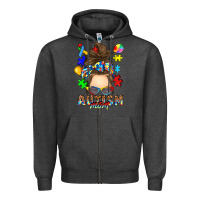 Charcoal Heather messy bun autism mom Zipper Hoodie - RanaPortraitStore