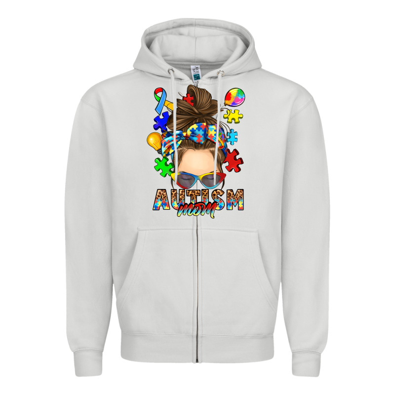 Messy Bun Autism Mom Zipper Hoodie by RanaPortraitStore | Teevron