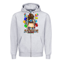 Heather Grey messy bun autism mom Zipper Hoodie - RanaPortraitStore