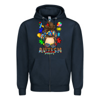 Navy messy bun autism mom Zipper Hoodie - RanaPortraitStore