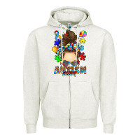 Oatmeal Heather messy bun autism mom Zipper Hoodie - RanaPortraitStore