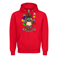 Red messy bun autism mom Zipper Hoodie - RanaPortraitStore