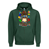 Sports Green messy bun autism mom Zipper Hoodie - RanaPortraitStore