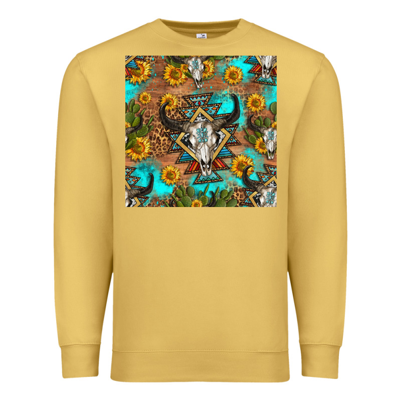 Aztec Bull Skull Seamless Pattern Premium Sweatshirt by HRA Design Shop | Teevron