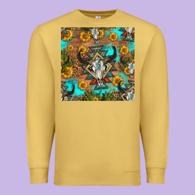 Aztec Bull Skull Seamless Pattern Premium Sweatshirt Designed By Hra Design Shop