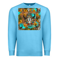 Ocean Blue aztec bull skull seamless pattern Premium Sweatshirt - HRA Design Shop