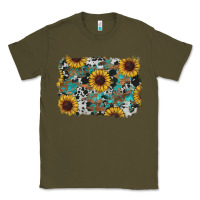Army Green western sunflowers turquoise cowhide background Classic Tee - RanaPortraitStore