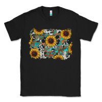 Black western sunflowers turquoise cowhide background Classic Tee - RanaPortraitStore