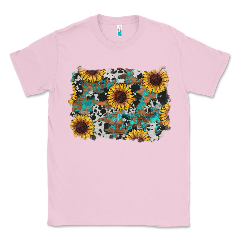 Western Sunflowers Turquoise Cowhide Background Classic Tee by RanaPortraitStore | Teevron