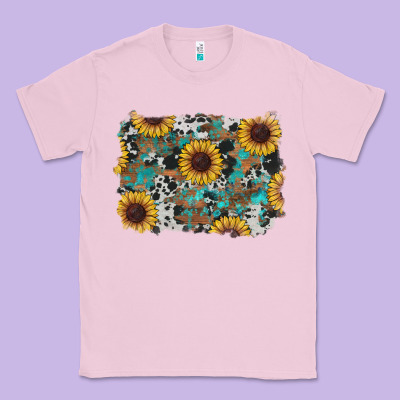 Western Sunflowers Turquoise Cowhide Background Classic Tee Designed By Ranaportraitstore