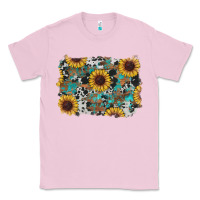 Bubblegum Pink western sunflowers turquoise cowhide background Classic Tee - RanaPortraitStore