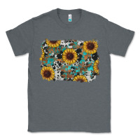 Charcoal Heather western sunflowers turquoise cowhide background Classic Tee - RanaPortraitStore