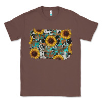 Chestnut western sunflowers turquoise cowhide background Classic Tee - RanaPortraitStore