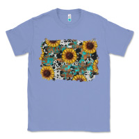 Colony Blue western sunflowers turquoise cowhide background Classic Tee - RanaPortraitStore