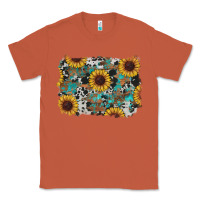 Copper western sunflowers turquoise cowhide background Classic Tee - RanaPortraitStore
