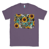 Lavender western sunflowers turquoise cowhide background Classic Tee - RanaPortraitStore