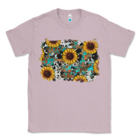 Lilac western sunflowers turquoise cowhide background Classic Tee - RanaPortraitStore
