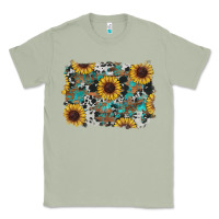 Matcha western sunflowers turquoise cowhide background Classic Tee - RanaPortraitStore