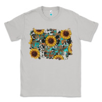 Moon Dust western sunflowers turquoise cowhide background Classic Tee - RanaPortraitStore