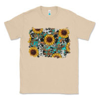 Mushroom western sunflowers turquoise cowhide background Classic Tee - RanaPortraitStore