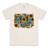 Natural western sunflowers turquoise cowhide background Classic Tee - RanaPortraitStore